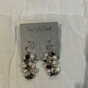 Silver and White Dangle Earrings with Elegant Cluster Design